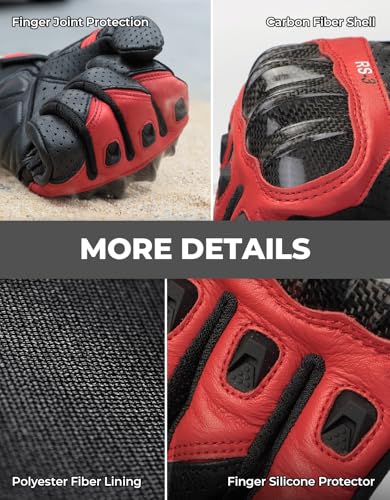 Sheepskin Leather Motorcycle Gloves for Men (Red / Large)