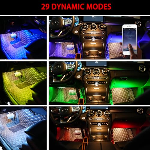 Smart USB Interior Car LED Strip Light with App Control (RGB Multicolor / 72LED,4strips)
