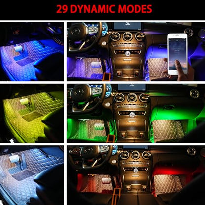 Smart USB Interior Car LED Strip Light with App Control (RGB Multicolor / 72LED,4strips)