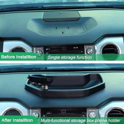 Black ABS Car Center Console Dash Table Storage Tray Fit for Toyota Tundra 2014 (With Mobile Phone Holder(B))