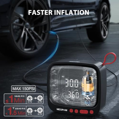 Tire Inflator Portable Air Compressor 150PSI 12V DC (Corded 150 PSI / Red)