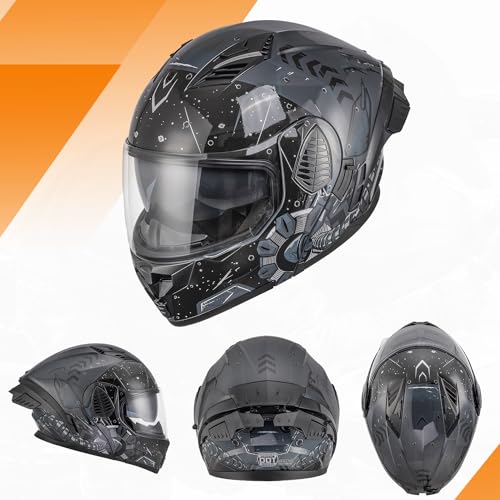 Modular Motorcycle Helmets Full Face Flip up Street Bike Motorcycle Helmet for Unisex Adult Model (Future Gray / XX-Large)