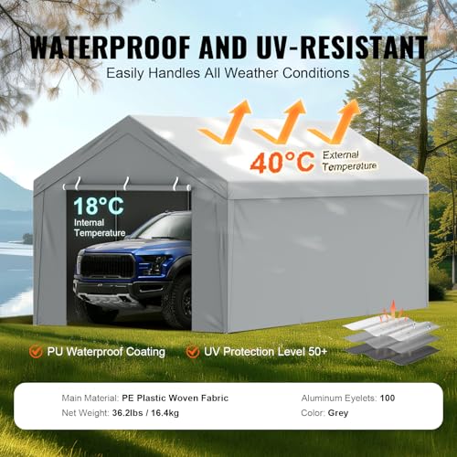 Carport Replacement Canopy Cover Top + Side Wall 13 x 20 ft (Gray / 13x20ft)