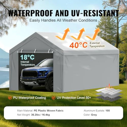 Carport Replacement Canopy Cover Top + Side Wall 13 x 20 ft (Gray / 13x20ft)