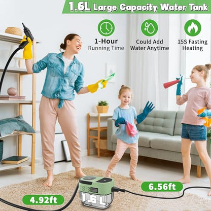 Handheld Steam Cleaner for Home (Light Green / 16PCs)