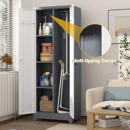 65'' Garage Storage Cabinet (Gray&white / 65"H Broom Cabinet)