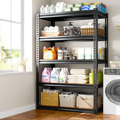 Storage Shelves Whith Thickened MDF Wood for House Pantry Organizer (R2-33.9"Wx15.4"Dx65.8"H,Black)