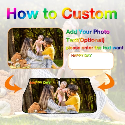 Custom Car Windshield Sun Shade Umbrella Customize Sun Shade Personalized Umbrella Shade with Photo Text Design Foldable Customized Car Sunshade Sun Visor for Car (custom-style)