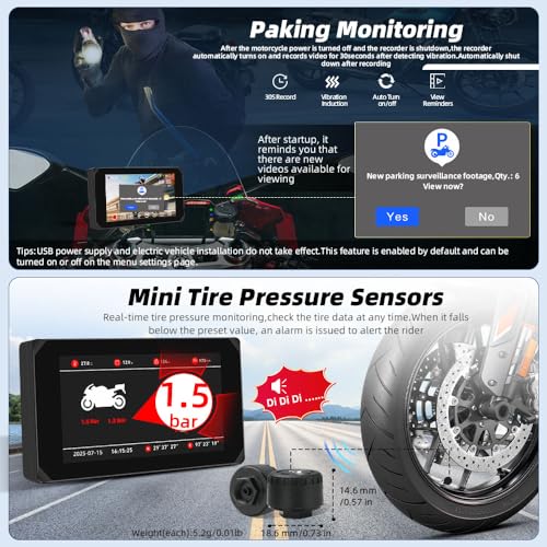 Wireless Carplay Motorcycle Dash Camera with 5" Touchscreen (CS5 Pro)