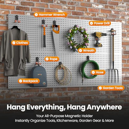 8 Pack Large Heavy Duty Magnetic Hook Extra Strong Magnetic Garage Hooks Big NdFeB Industrial Magnet Hooks Magnetic Utility Storage Holder Organization with Anti (1.6in Magnet-8 Pack-Orange)