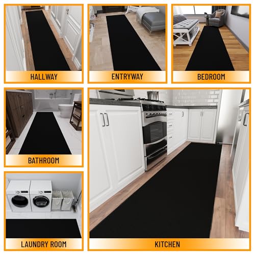 3x39 Extra Long Hallway Runner Rug (Solid Black)