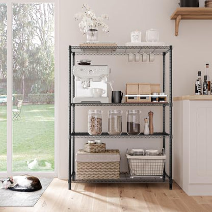 1400 LBS Garage Black Shelving Wide Storage Shelves 4 Tier Adjustable Heavy Duty Metal Wire Rack Standing Shelf Unit for Kitchen Office College Dorm Garage Warehouse 15.8" x 45.8"x 59.4" (4 Tier, 15.8" D x 45.8" W x 59.4" H / Black)