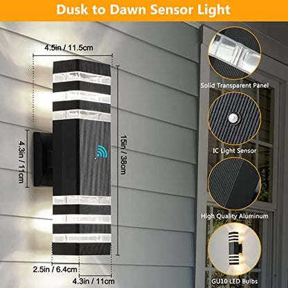 4 Pack Dusk to Dawn Outdoor Light Fixture Modern Black Exterior Wall Lights (Black / 3 Layer - 15 Inch)