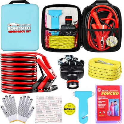 Auto Emergency Kits Vehicles with Jumper Cables headlamp Car Safety Kits (Sky Blue)