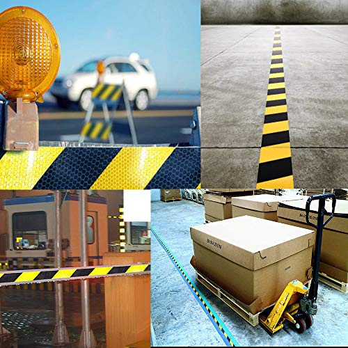 Waterproof Reflective Safety Tape Roll 2"X150' Yellow Black Striped Floor Marking Tape Hazard Caution Warning Tape Auto Truck Self (Yellow&Black-Honeycomb)