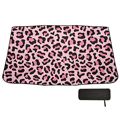 Leopard Print Windshield Sun Shade Umbrella Pink Animal Skin Foldable Car Front Window Sunshade Blocks UV Rays Heat Keep Vehicle Cool (multi 30)