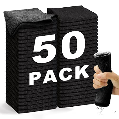 Microfiber Cleaning Cloth (50-Pack (13"x13"） / Black)