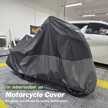 Motorcycle Cover for Harley Davidson Touring Waterproof Heavy Duty (110"-Touring Ultra)