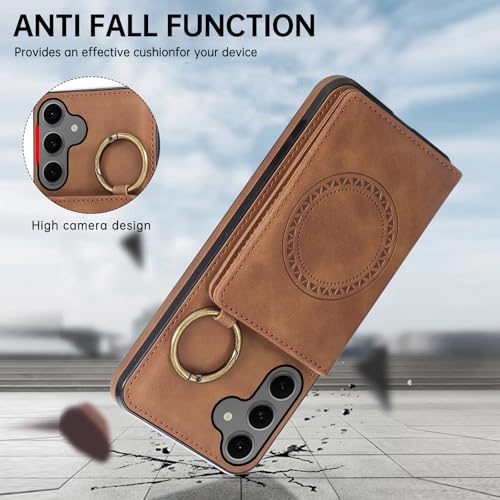 Compatible with Samsung Galaxy Samsung Galaxy S26 5G Wallet Case Screen Protector Crossbody Shoulder Strap Ring Buckle Stand Card Holder Magnetic Car Mount Phone Cover for S 26 26S Women Men Brown (Brown / for S26)