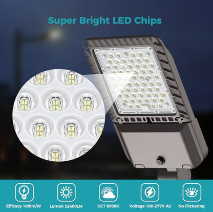 180W Parking Lot Light 32400LM LED Street Lights Outdoor 6Pack
