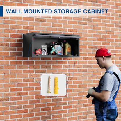 Metal Storage Cabinet Black&Gray Wall Cabinets with Locking Door (13"D x 31.5"W x 13.7"H / Black&gray)
