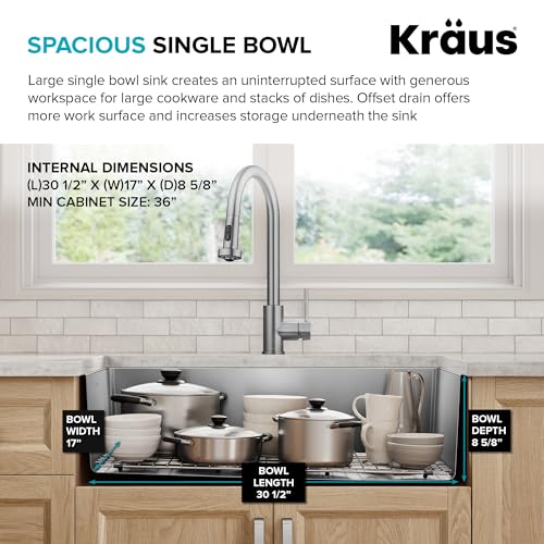 Stainless Steel 33 in 18 Gauge Undermount Kitchen Sink KHU640 (33 Inch / Single Bowl — Undermount)
