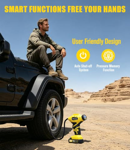 20V Rechargeable Cordless Tire Inflator Portable Air Compressor (Yellow)