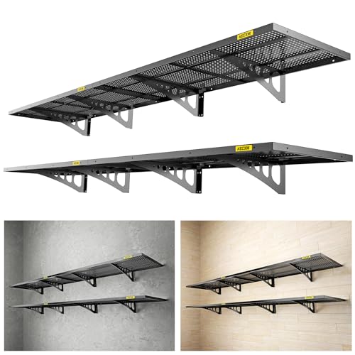 4 Pack 1.64x4ft Adjustable Garage Wall Shelving 1120lbs Load Capacity Heavy Duty Wall Mounted Storage Shelf Metal Floating Shelves for Garage (4pack-1.64x4ft / Black)