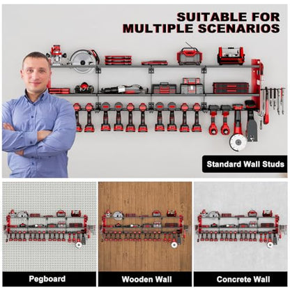 64" Garage Power Tool Wall Organizer (Red)