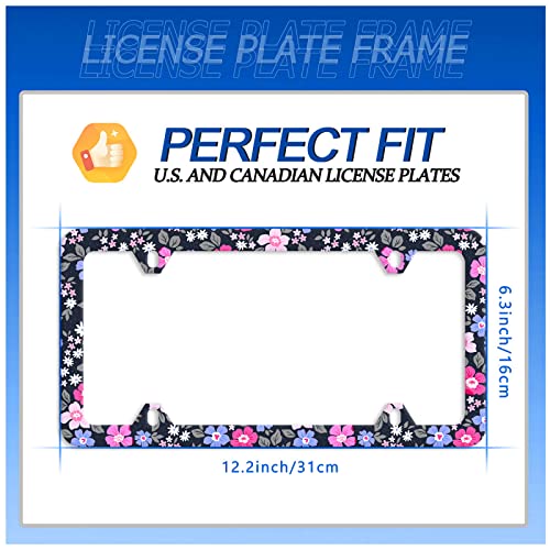 Hibiscus Flower License Plate Frame Stainless Steel Accessory 12.3x6.3 Inch (Purple and Pink Hibiscus Flowers)