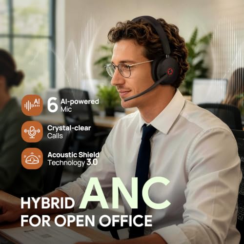 BH74 with Stand ANC Wireless Headset with Microphone for PC (Black (Teams) / BH74 + stand)