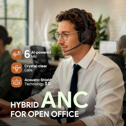BH74 with Stand ANC Wireless Headset with Microphone for PC (Black (Teams) / BH74 + stand)