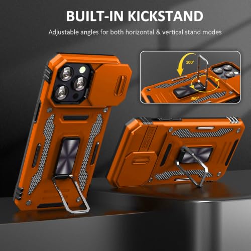 Orange Case for iPhone 15 Pro Max with Slide Camera Cover & Stand (★ iPhone 15 Pro Max 【6.7 inches】 / Orang+Black)
