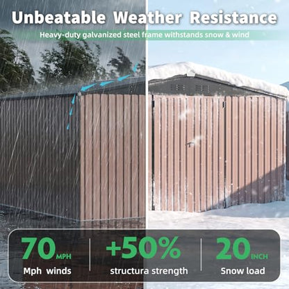 10' x 12' Large Waterproof Metal Outdoor Storage Shed (Gray / 10x12)