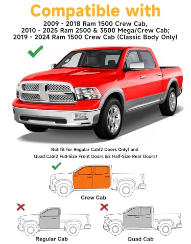 Rain Guards for Dodge Ram 1500 Crew Cab 2009 (Fit for 2009-2026 RAM Crew Cab Mega Cab)