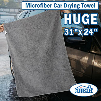 Professional Large Microfiber Car Drying Towels 2 Pack (Grey / 31 x 24 Inch)
