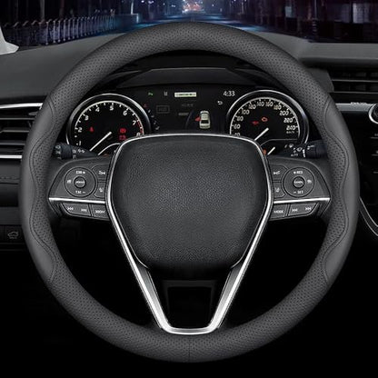 Nappa Premium Leather car Steering Wheel Cover (Black-A)
