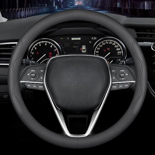 Nappa Premium Leather car Steering Wheel Cover (Black-A)