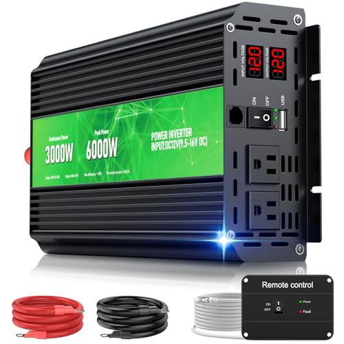 3000W Power Inverter 12V DC to 110V (3000W LCD / Green)