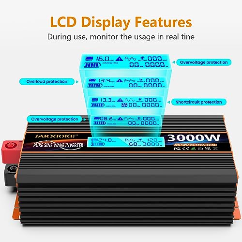 3000 Watt Pure Sine Wave Power Inverter 24V DC to 110V 120V Converter for Family RV Off Grid Solar System Car with Type (24V-3000W)