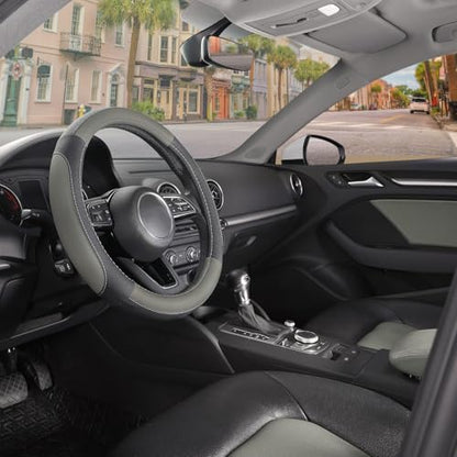 Car Steering Wheel Cover for Prius Civic Model 3 (Small size[14''-14 1/4''] / Black and Gray)