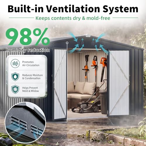 10' x 12' Large Metal Outdoor Storage Shed (Dark Grey / 10x12)