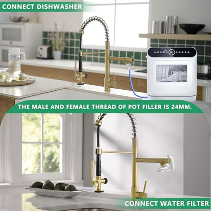 Commercial Brushed Gold Kitchen Faucet with Pull Down Sprayer (Brushed Gold)