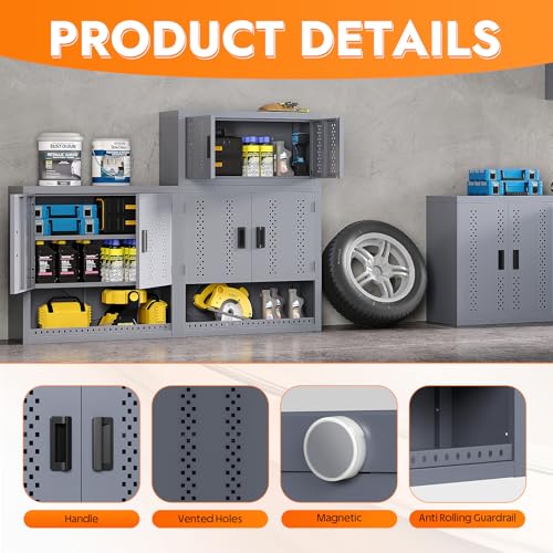 Metal Wall Storage Cabinet with Adjustable Shelf Steel Wall Mounted Garage Storage Cabinet with Doors for Basement Utility Room Warehouse Kitchen (H30.3")