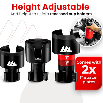 Ultimate Car Cup Holder Expander with Adjustable Base (Black / 2 Pack)