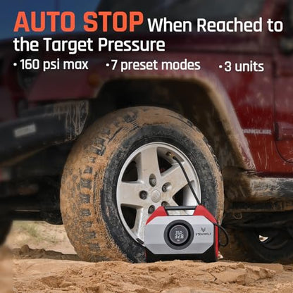 VORTEX S6 Tire Inflator Portable Air Compressor (Red / 19200 Mah)