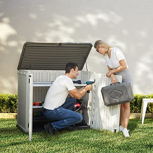 Horizontal Outdoor Garden Storage Shed for Backyards and Patios (Off White)