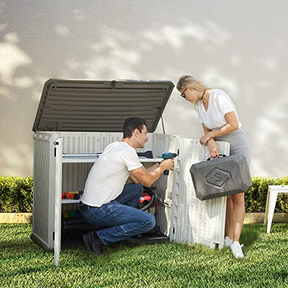 Horizontal Outdoor Garden Storage Shed for Backyards and Patios (Off White)