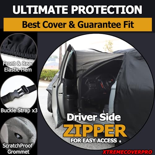 All Weather Waterproof car Cover Good for rain Snow uv Protection dust Large (E - (See Size Chart) / BLACK)