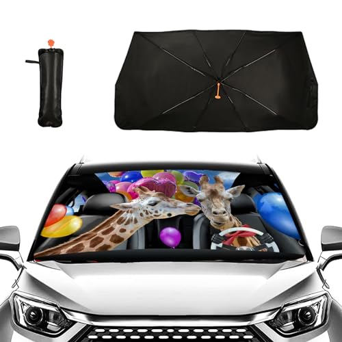 Giraffe Car Windshield Sun Shade Umbrella Car Window Shades Blocks UV Rays Accessories Windshield Umbrella Keeps Vehicle Cool Sun Shade (One Size / Giraffe)